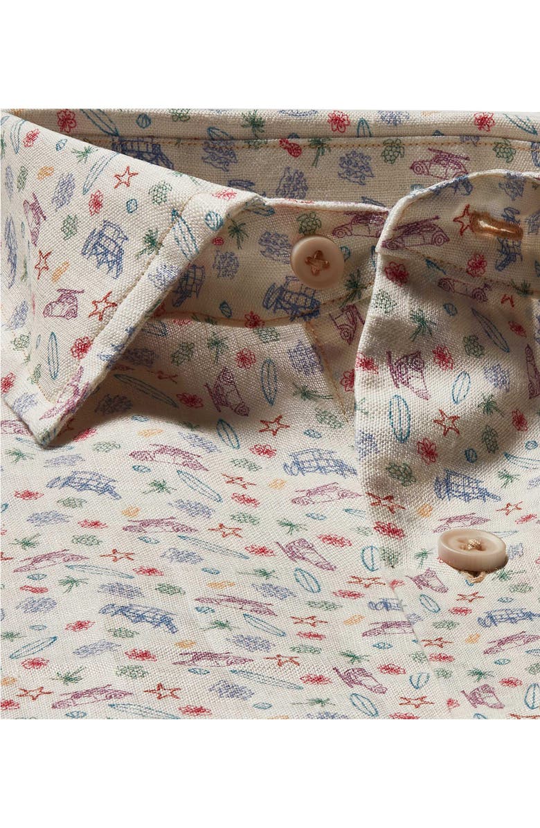 David Donahue Beach Print Linen & Cotton Short Sleeve Button-Up Shirt, Alternate, color, 