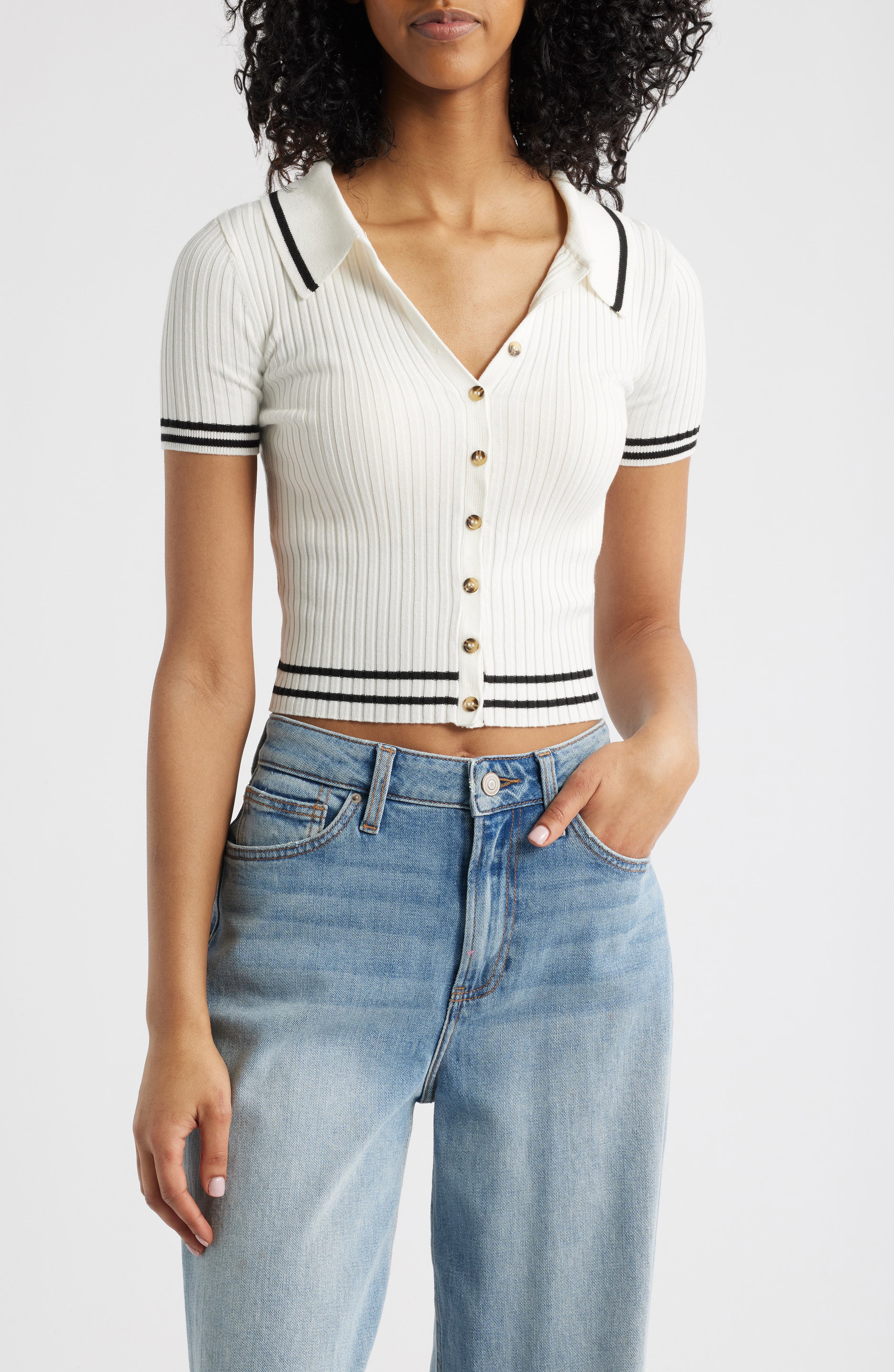 BDG Urban Outfitters Tipped Short Sleeve Rib Polo Sweater