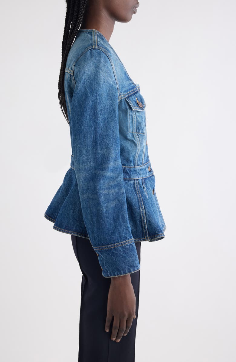 Chloé Denim Peplum Jacket, Alternate, color, 4A1 Faded Indigo