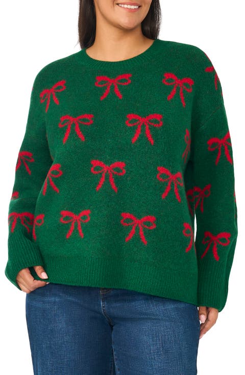 Bow Pattern Crewneck Sweater