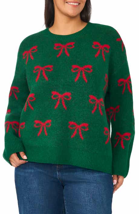 Bow Pattern Crewneck Sweater