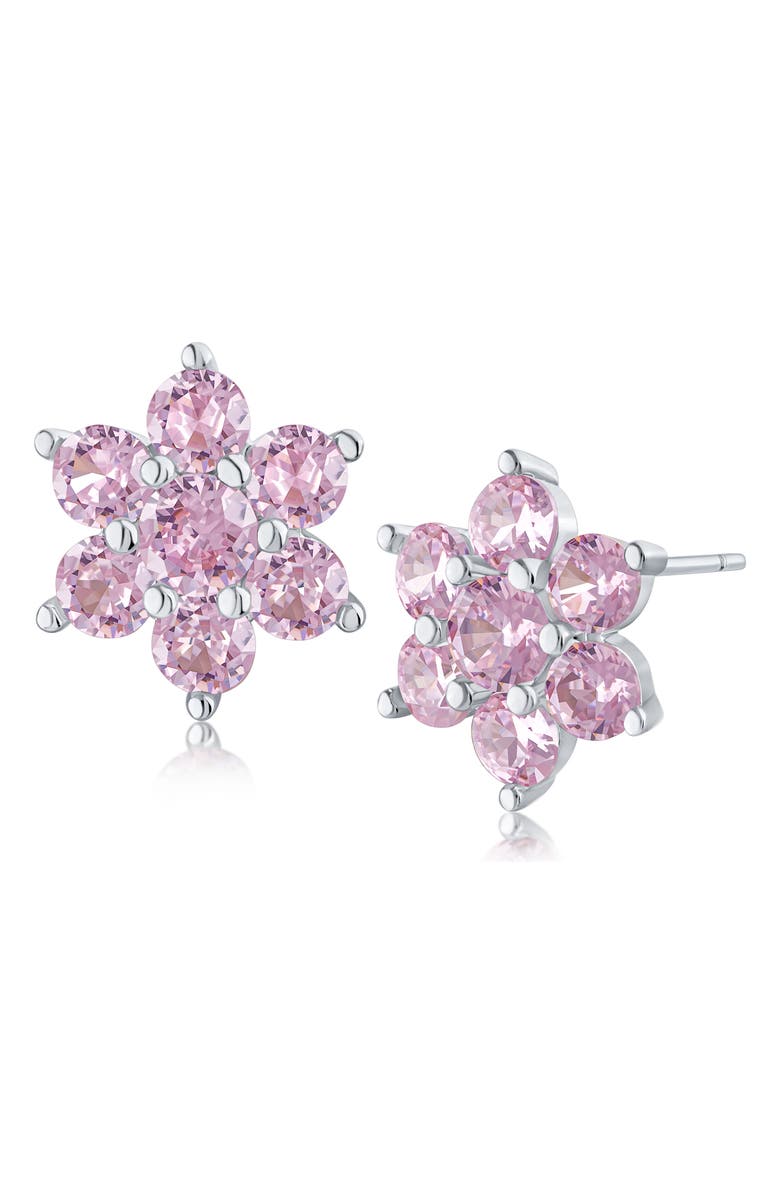 CZ by Kenneth Jay Lane Round Cubic Zirconia Flower Stud Earrings, Main, color, Pink/ Silver