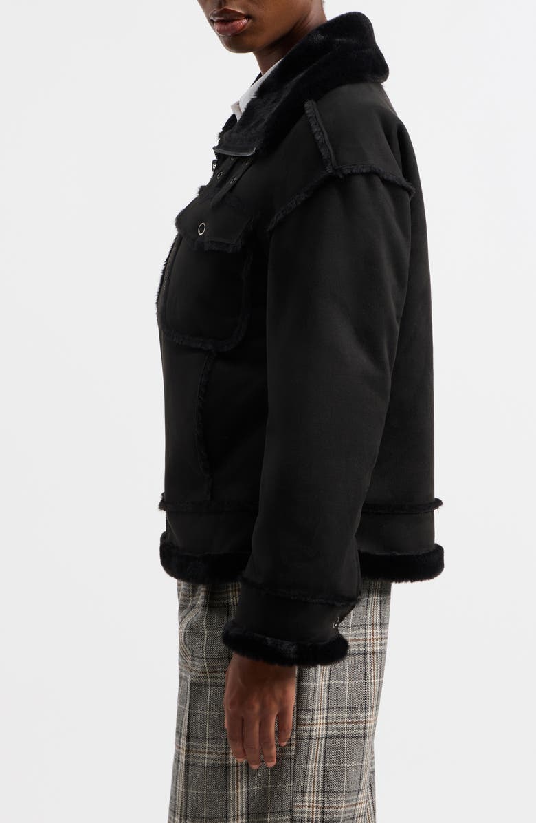 NVLT Faux Fur Trim Faux Suede Biker Jacket, Alternate, color, Black