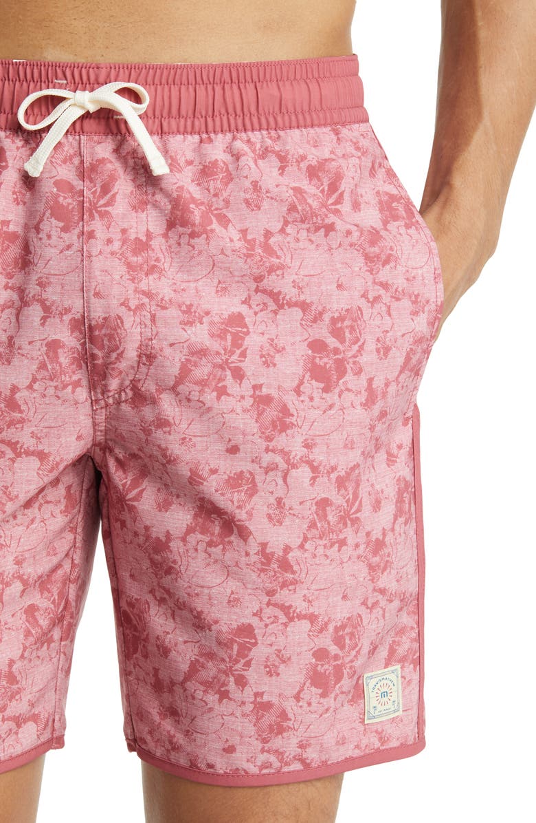 TravisMathew Sea of Flames Swim Trunks, Alternate, color, Heather Earth Red