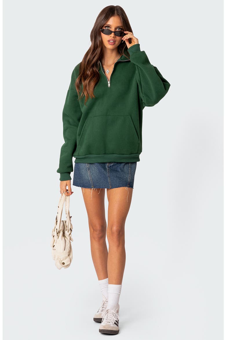 Oversize Quarter Zip Sweatshirt, Alternate, color, GREEN