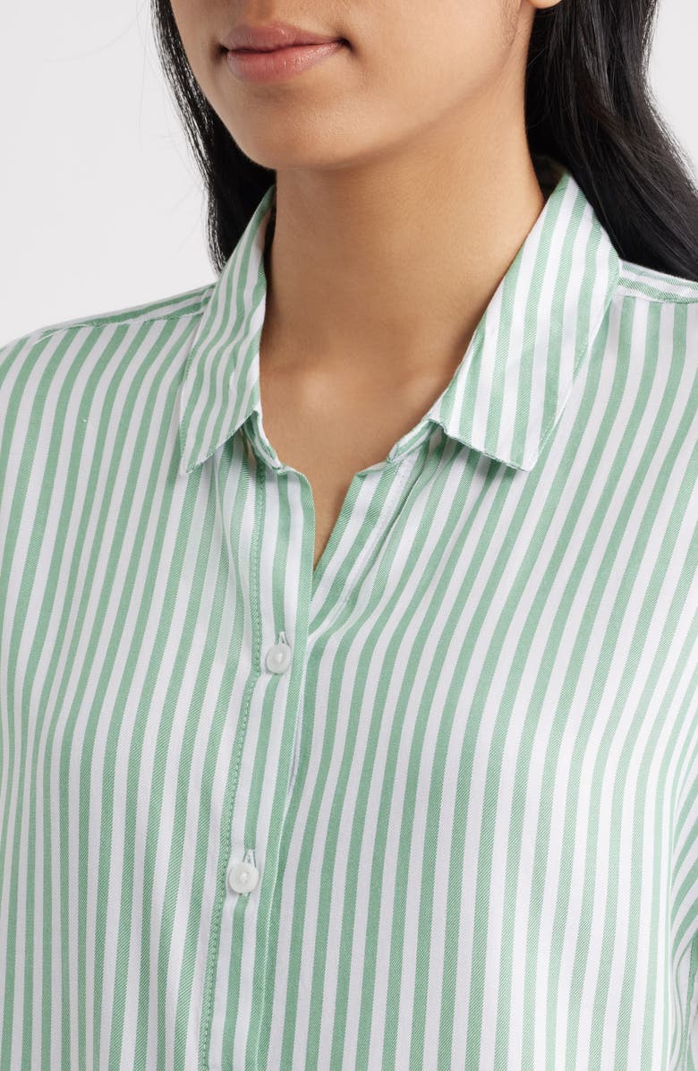 beachlunchlounge Kenzie Stripe Short Sleeve Button-Up Shirt, Alternate, color, Green Sage