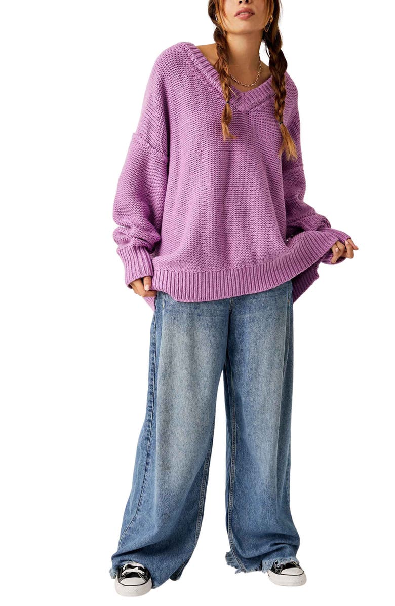 Free People Alli V-Neck Sweater, Alternate, color, Iris Orchid