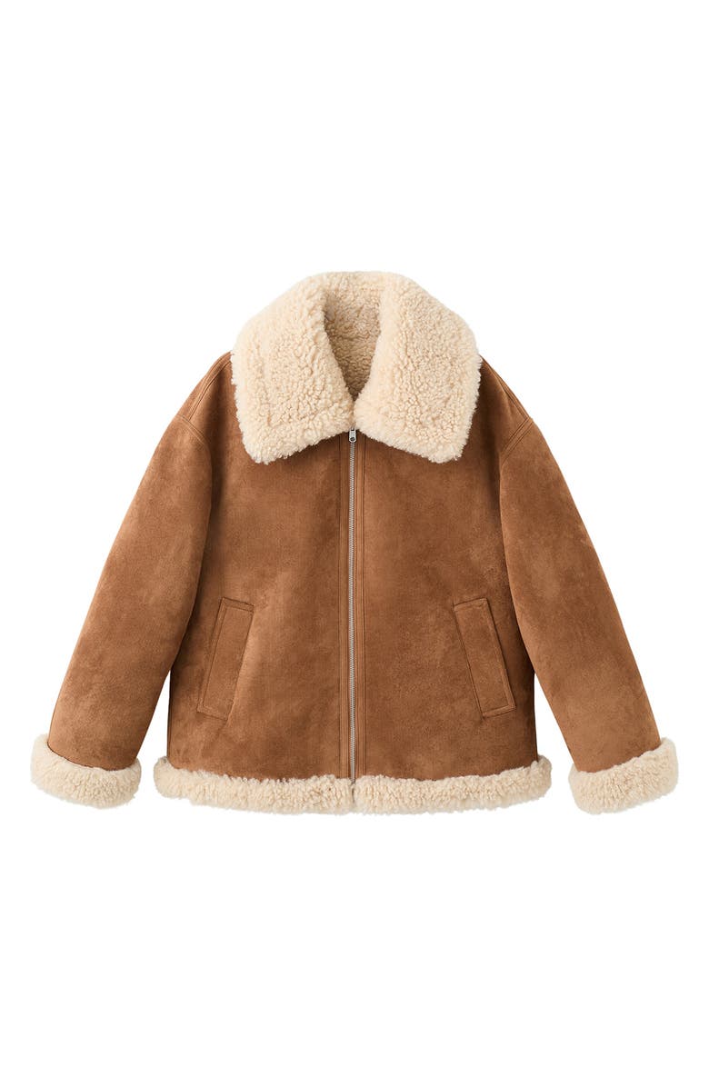 MANGO Adriana Faux Suede & Faux Shearling Trim Jacket, Alternate, color, Brown