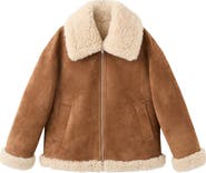 MANGO Adriana Faux Suede & Faux Shearling Trim Jacket