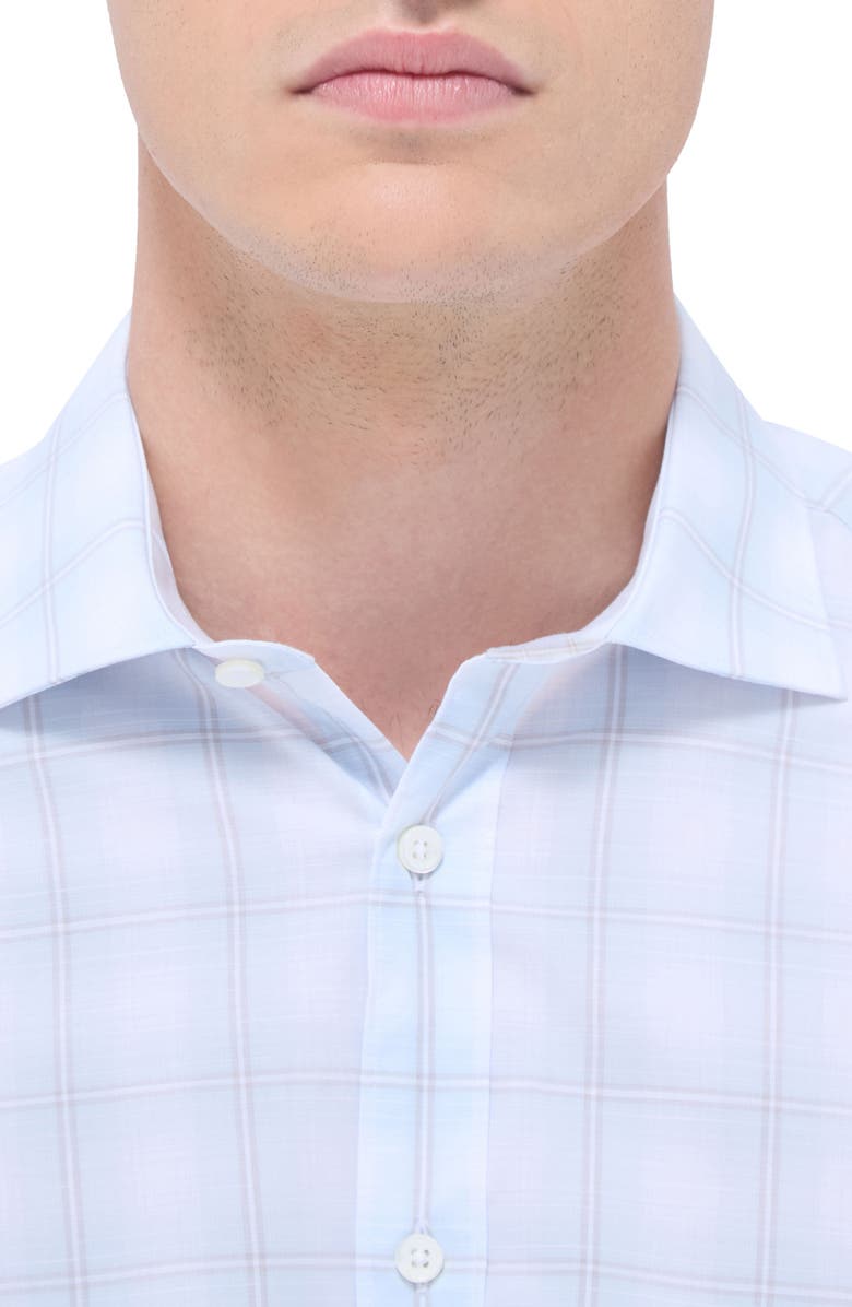 Bugatchi Axel Windowpane Check Shaped Fit Stretch Cotton Button-Up Shirt, Alternate, color, Ice