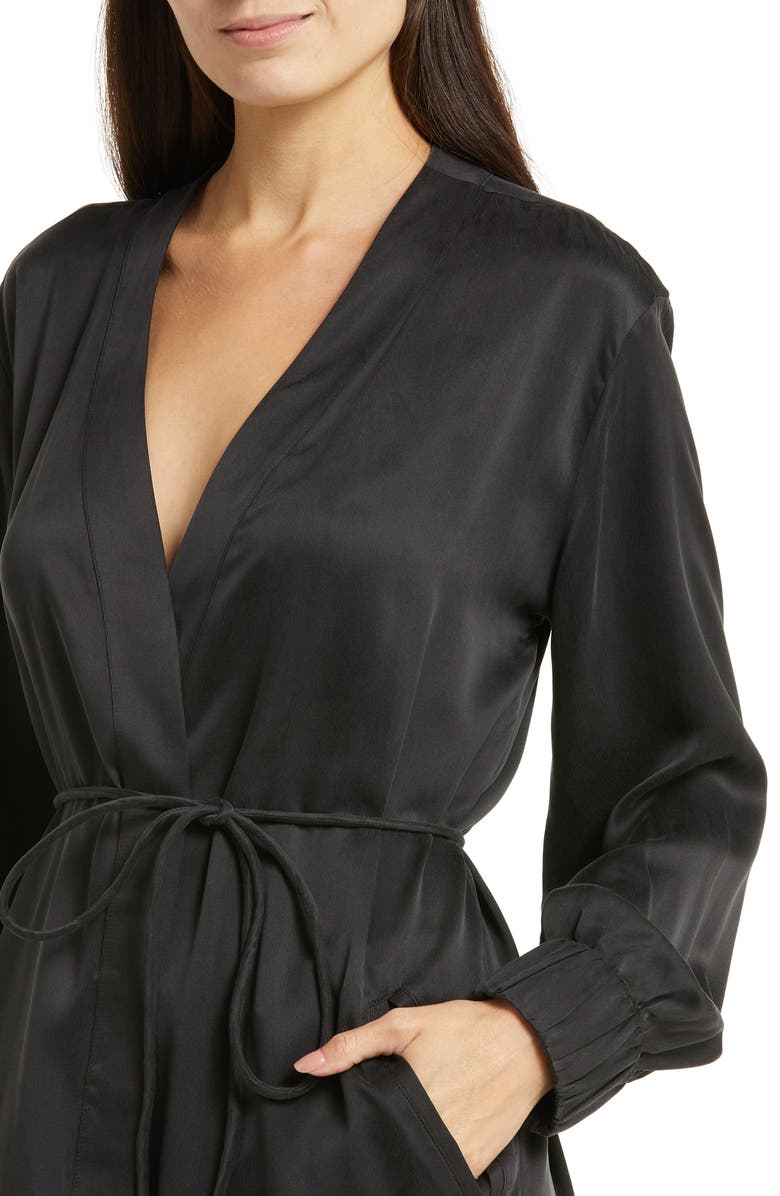 Lunya Washable Silk Long Robe, Alternate, color, Immersed Black
