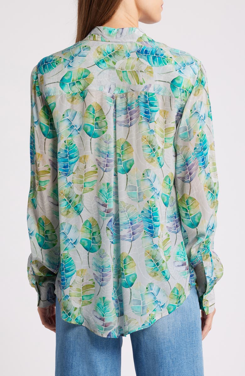 APNY Print Roll-Up Sleeve Chiffon Button-Up Shirt, Main, color, Grey Multi