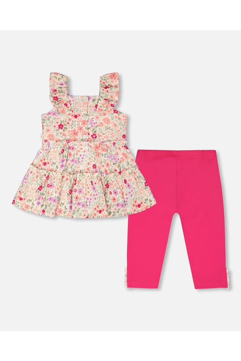 Tunic and Organic Cotton Flowers Capri Set, Alternate, color, Off White Print Flowers & Pink