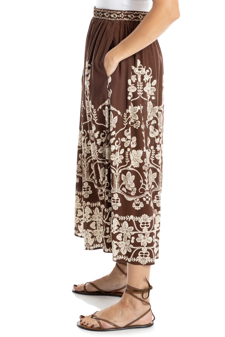 Floral Midi Skirt, Alternate, color, BROWN/ CRM MORDIC ELEGANCE