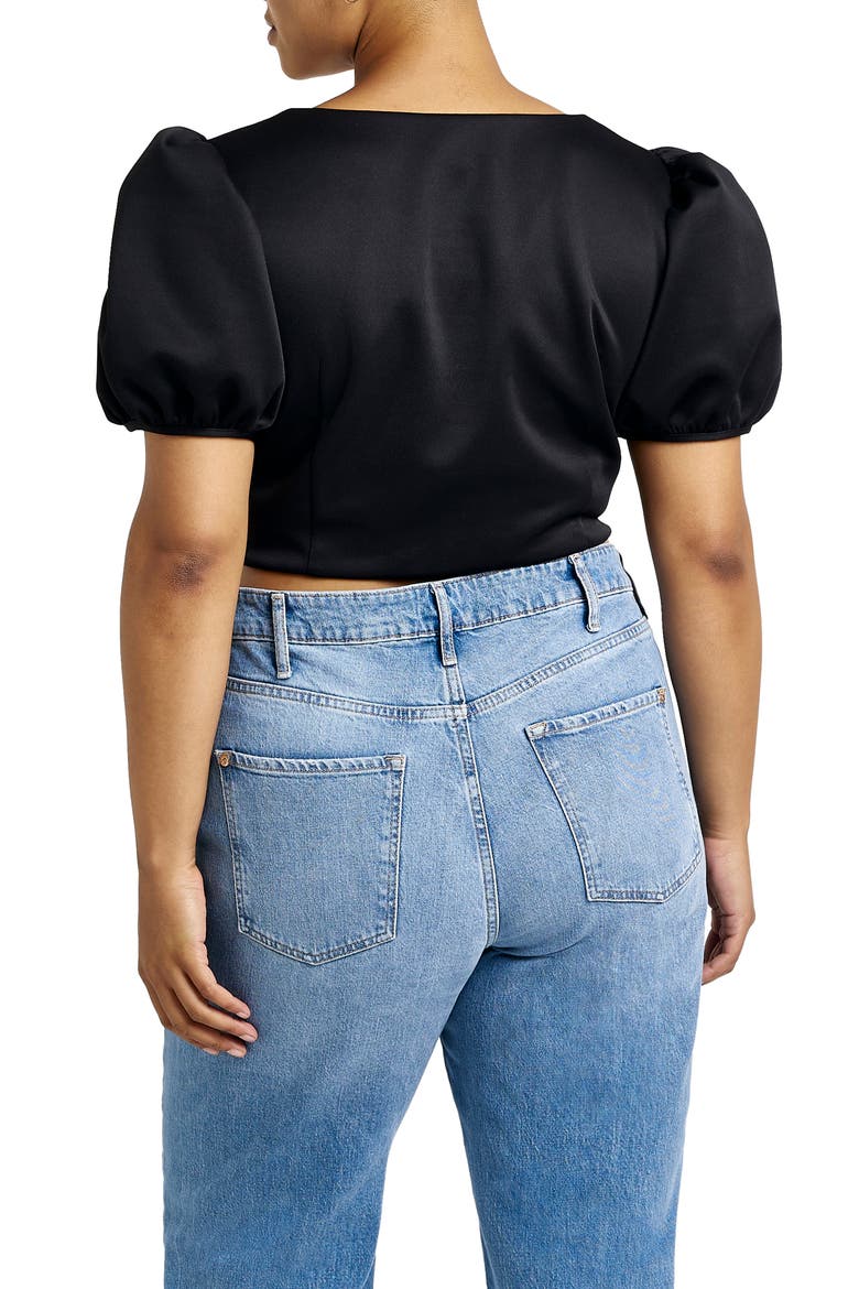 Puff Sleeve Corset Top, Alternate, color, BLACK