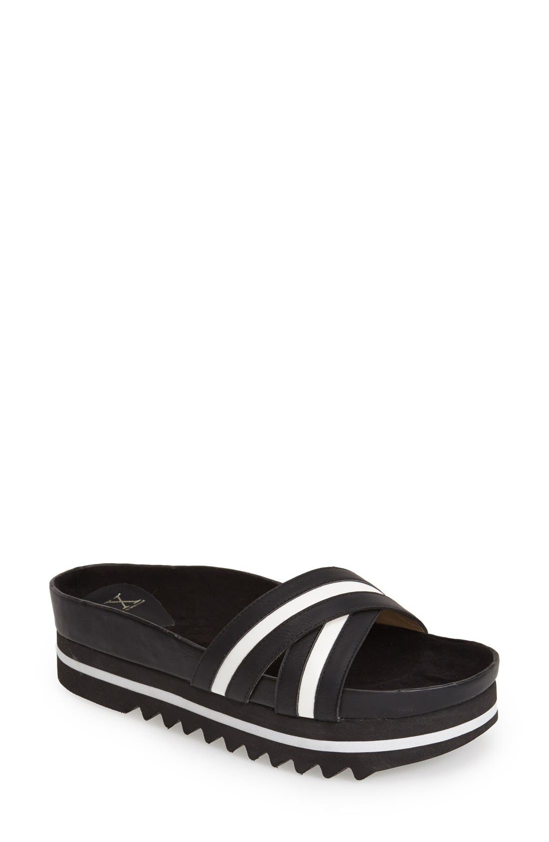 'Abby' Platform Slide Sandal, Main, color, BLACK COMBO