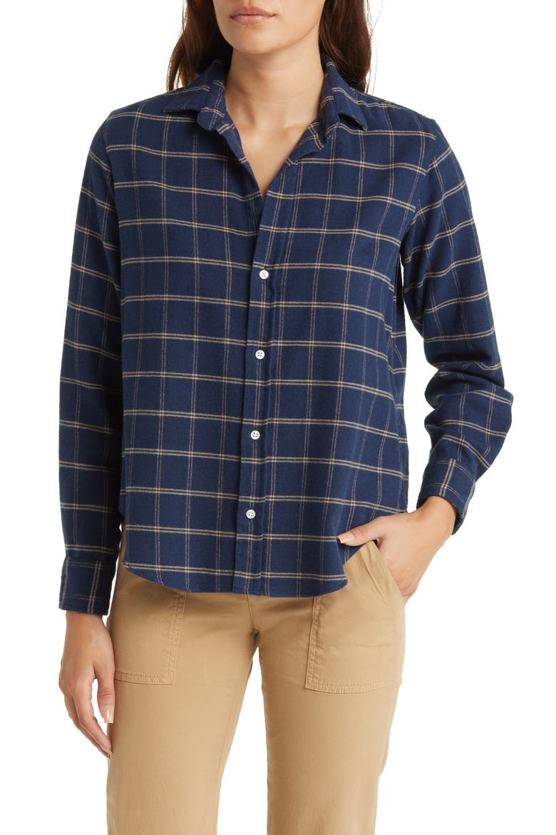 Frank Windowpane Plaid Button-Up Shirt, Main, color, NAVY W/ DOUBLE TAN WINDOWPANE