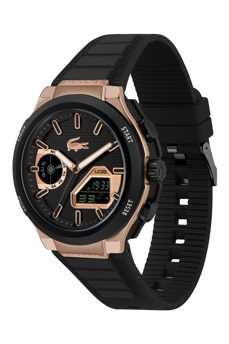 LC33 Analog-Digital Silicone Strap Watch, 44.8mm, Alternate, color, BLACK/ ROSE GOLD