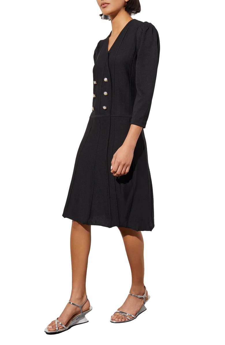 Ming Wang Puff Shoulder Double Breasted Blazer Sweater Dress, Alternate, color, Black