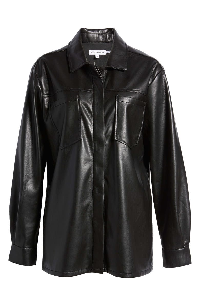 Good American Faux Leather Split Back Button-Up Shirt, Alternate, color,