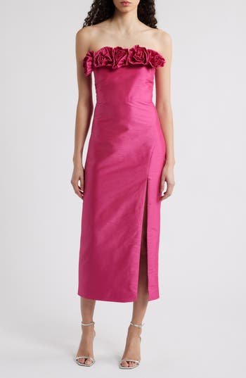 Likely Gwen Rosette Strapless Midi Dress In Pink