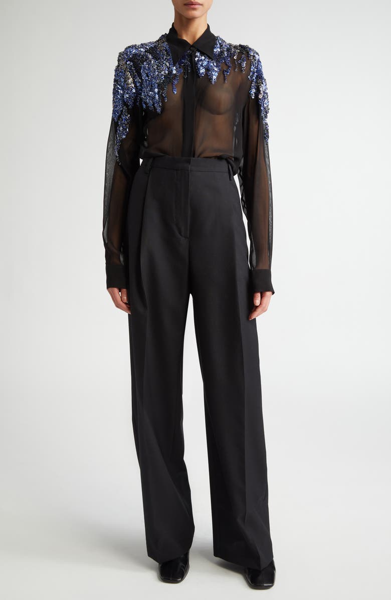 Chowy Sequin Embellished Sheer Chiffon Button-Up Shirt