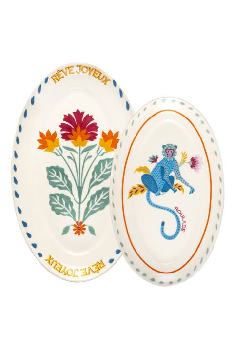 Floral Porcelain Platter 2 Pcs Set