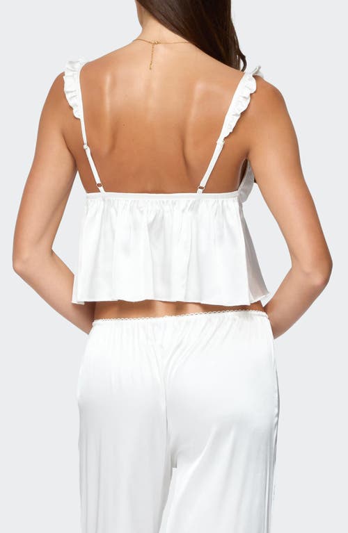 EDIKTED EDIKTED IZABELLA RUFFLE LACE TRIM SATIN EFFECT CROP CAMISOLE