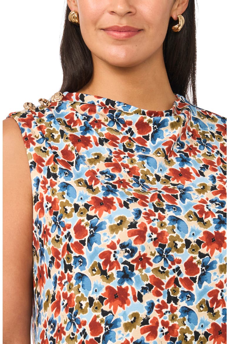 Floral Print Sleeveless Midi Dress, Alternate, color, DENIM NAVY