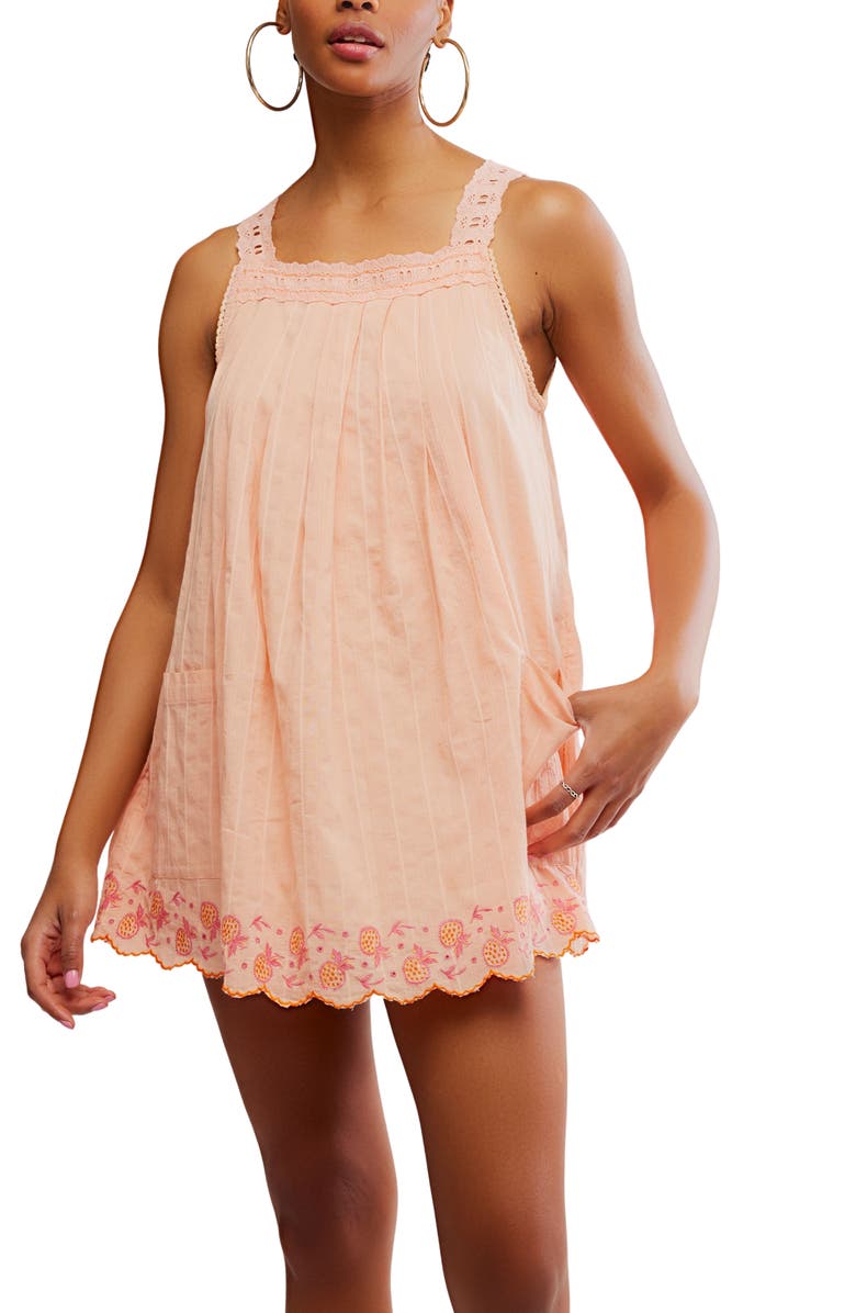 Free People Latecia Embroidered Cotton Babydoll Minidress, Alternate, color, Spring Melon