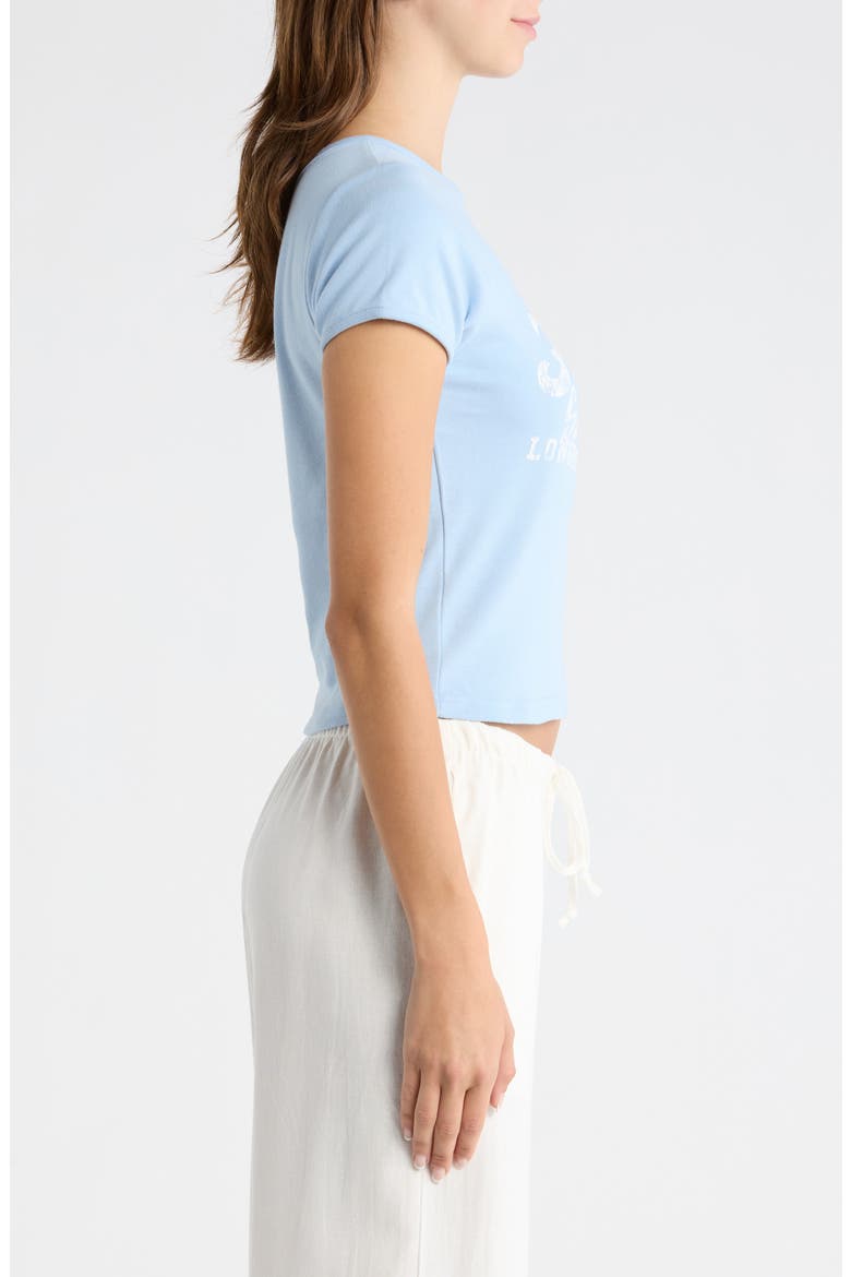 <p>Hawaii 25 Off the Shoulder Graphic Tee</p>, Alternate, color, LIGHT BLUE