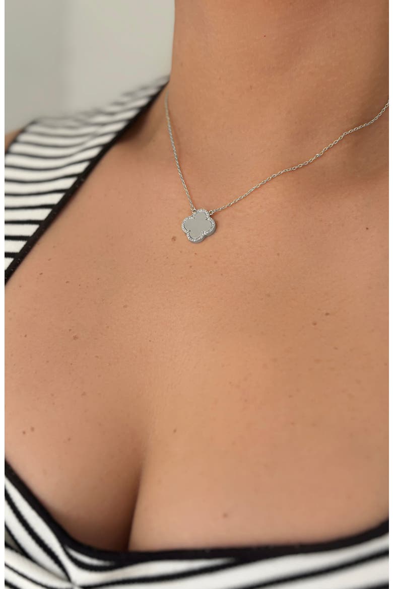 Crystal Halo Clover Pendant Necklace, Alternate, color, SILVER