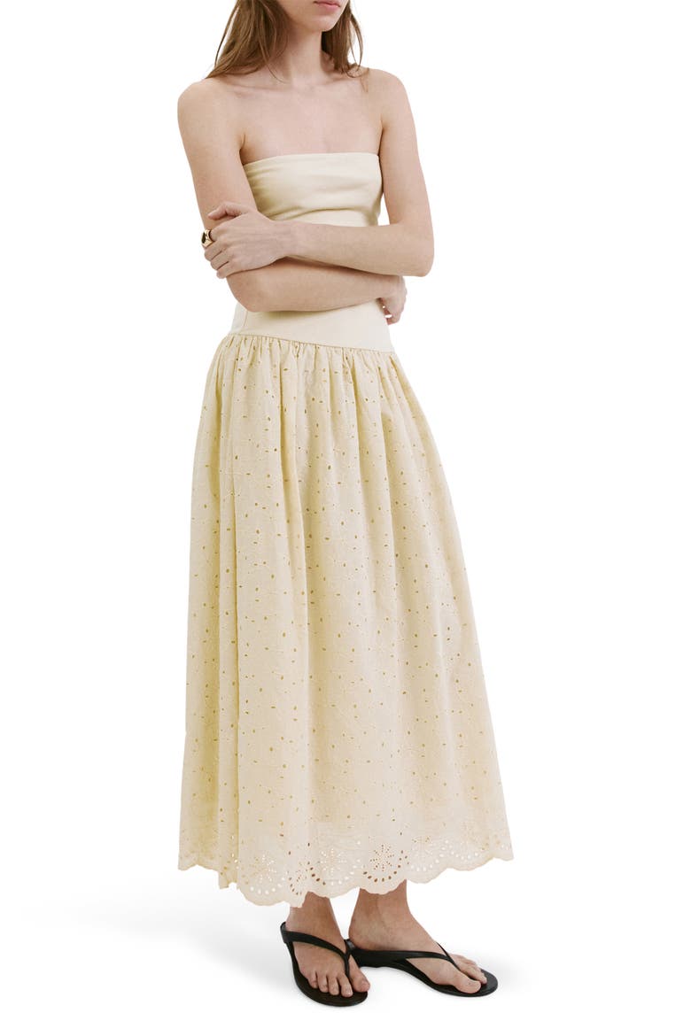 Embroidered Eyelet Strapless Maxi Dress, Main, color, SAND