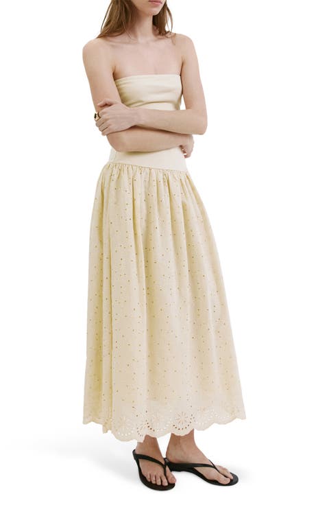 Embroidered Eyelet Strapless Maxi Dress