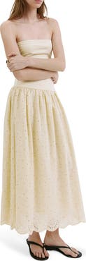 MANGO Embroidered Eyelet Strapless Maxi Dress
