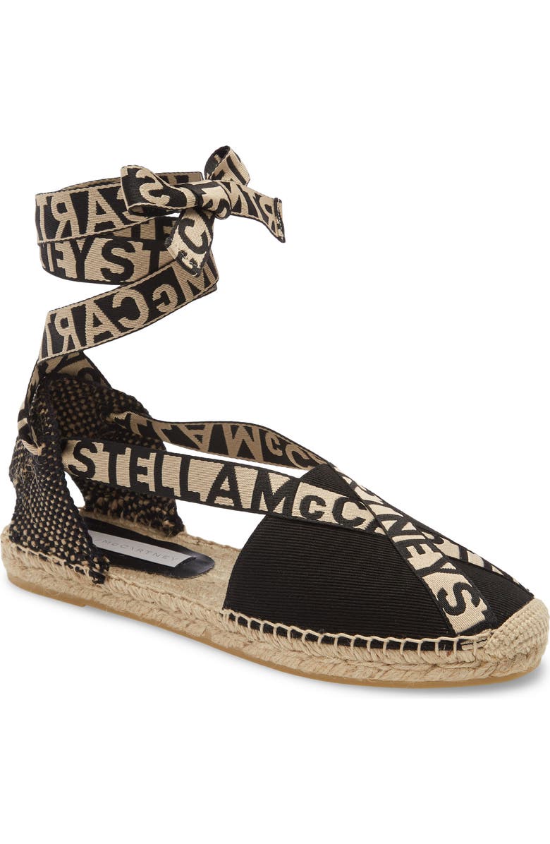 Stella McCartney Gaia Logo Ankle Wrap Espadrille Flat, Main, color,