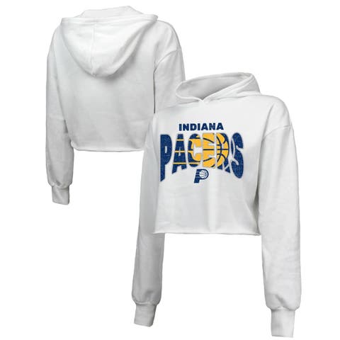 Women's Majestic Threads  White Indiana Pacers Tri-Blend Cropped Pullover Hoodie