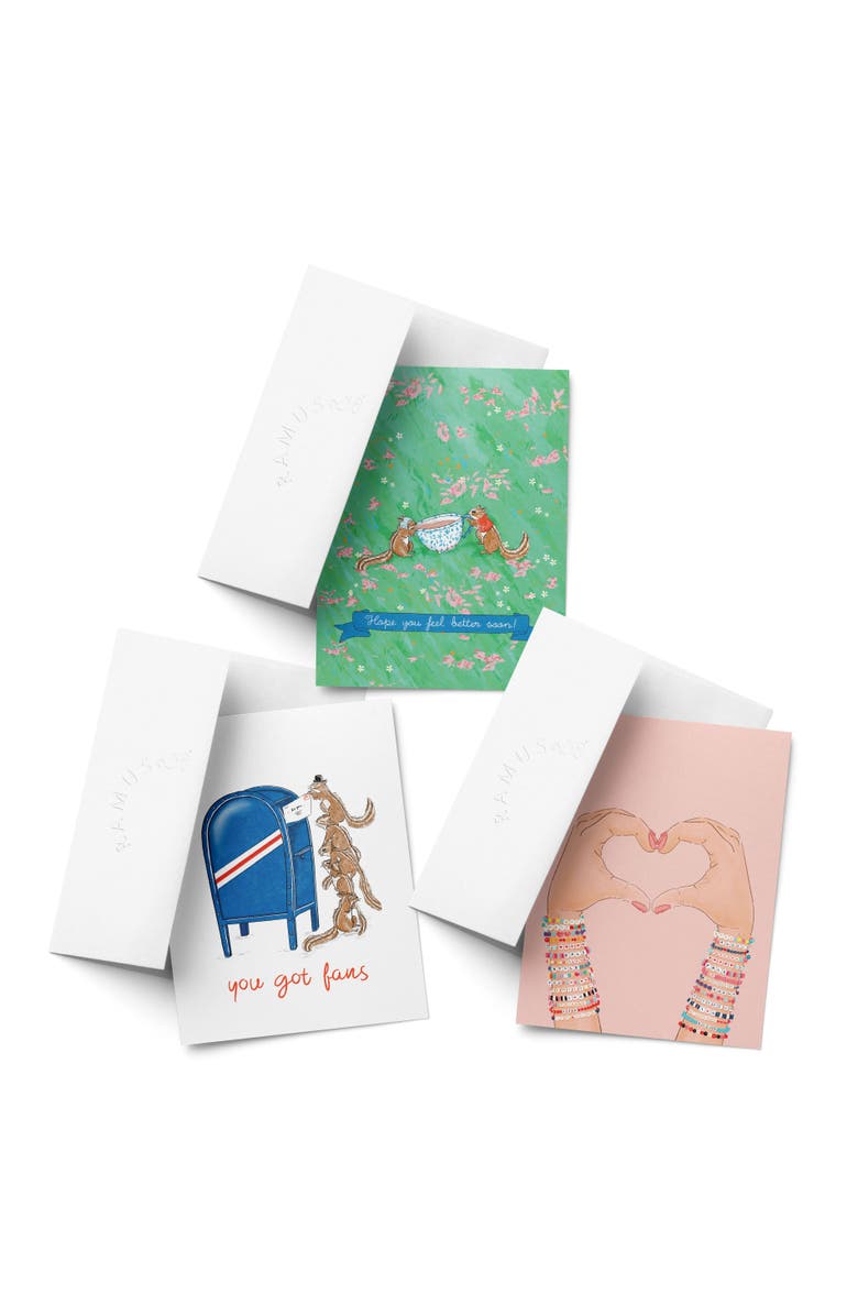 Ramus & Co Sympathy Greeting Card Pack Sets (3 ct, Assorted) Feel Better Chipmunks Tea, You Got Fans, Friendship Bracelets, Main, color, Multi-Pack