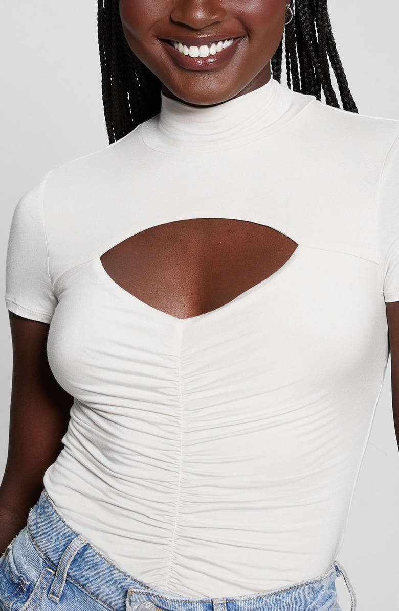 GUESS Brienna Cutout Jersey Top, Alternate, color, Pearl Oyster