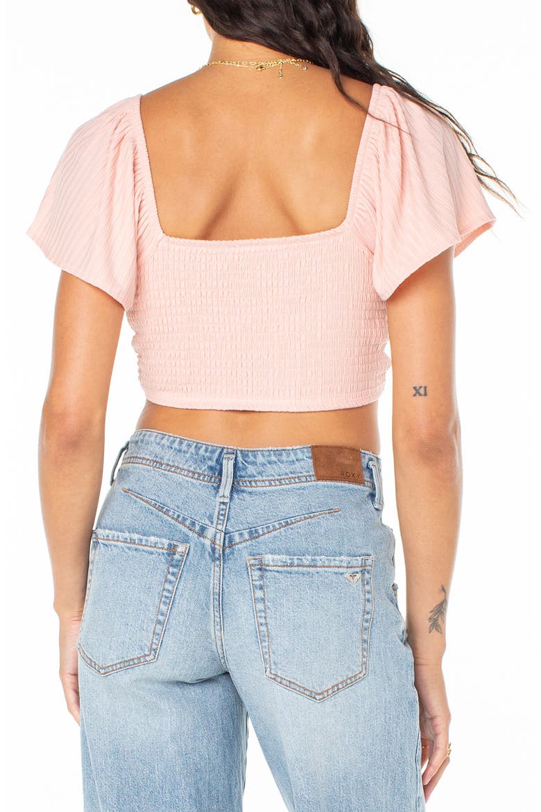 Sandy Beach Smocked Twist Reversible Crop Top, Alternate, color, ROSE CLOUD SOLID
