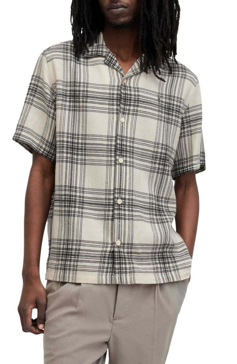 AllSaints Padres Plaid Camp Shirt, Main, color, Jet Black