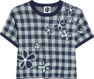YanYan Gingham Flower Cotton & Linen Blend Jacquard Sweater