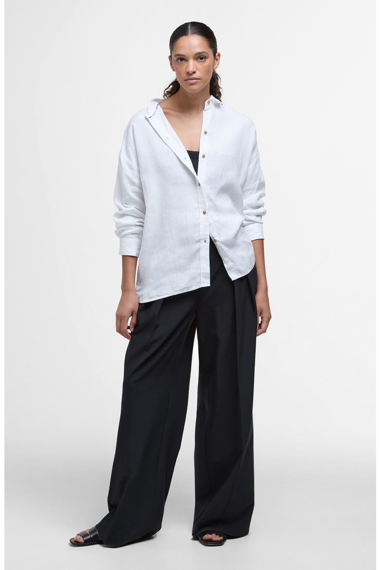 Hampton Linen Button-Up Shirt, Alternate, color, WHITE/ SAFARI DRESS TARTAN