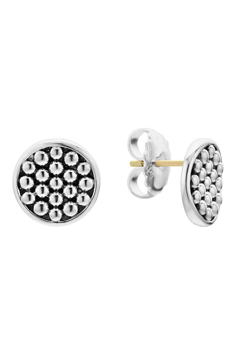 Signature Caviar Button Omega Post Earrings, Main, color, SILVER