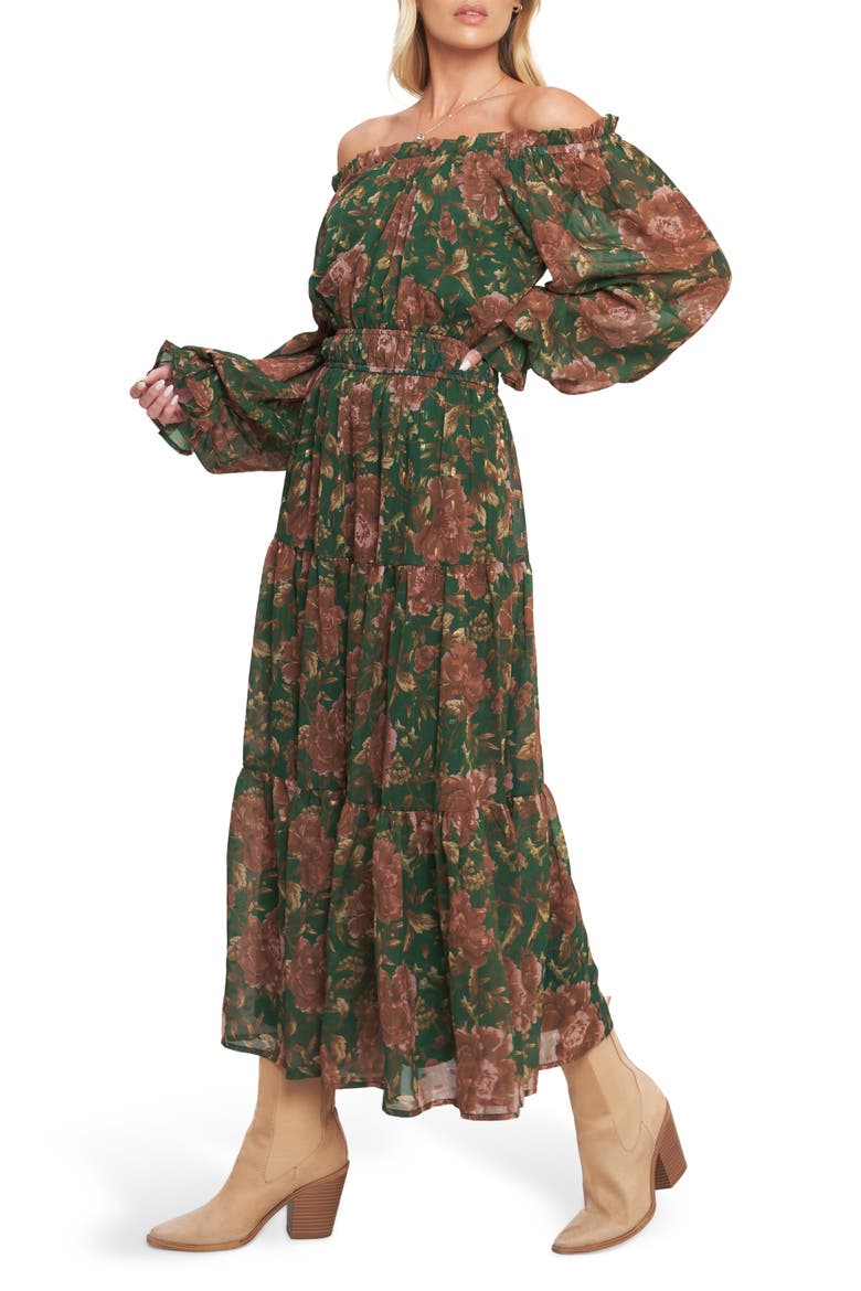 Floral Off-the-Shoulder Maxi Dress, Alternate, color, GREEN