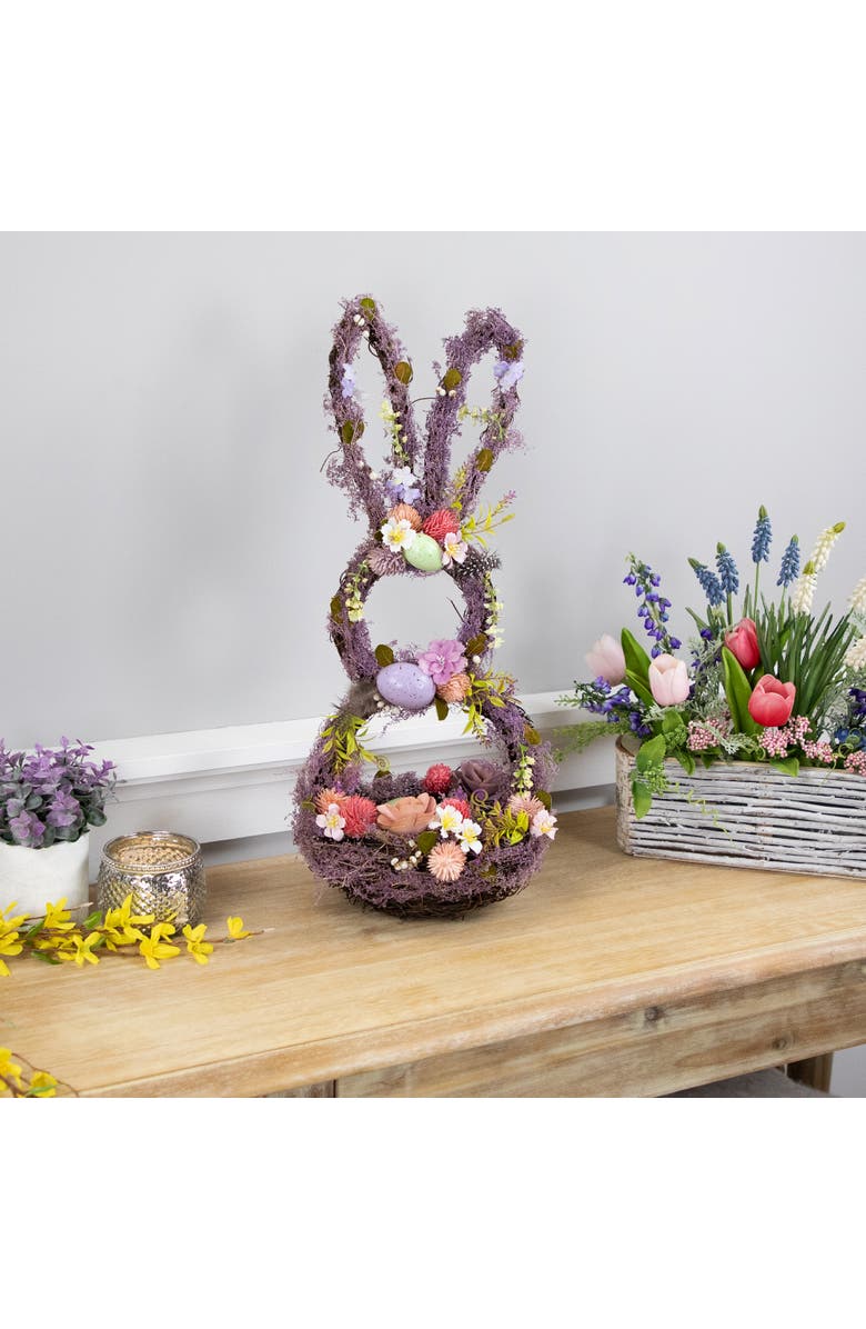 Northlight Floral Grapevine Bunny Shaped Easter Basket Decoration - 21", Alternate, color, Purple