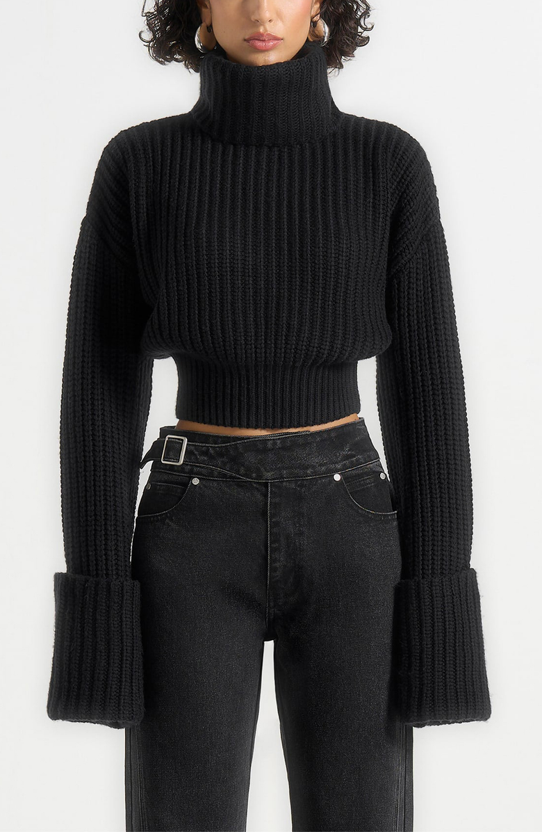 Manière De Voir Amaya Roll Neck Knit Jumper With Cuffs, Alternate, color, Black