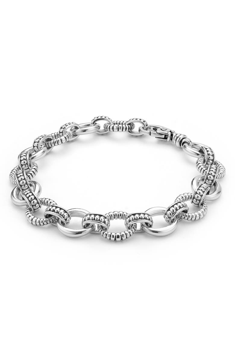 LAGOS Sterling Silver Fluted Oval Link Bracelet, Main, color, Silver