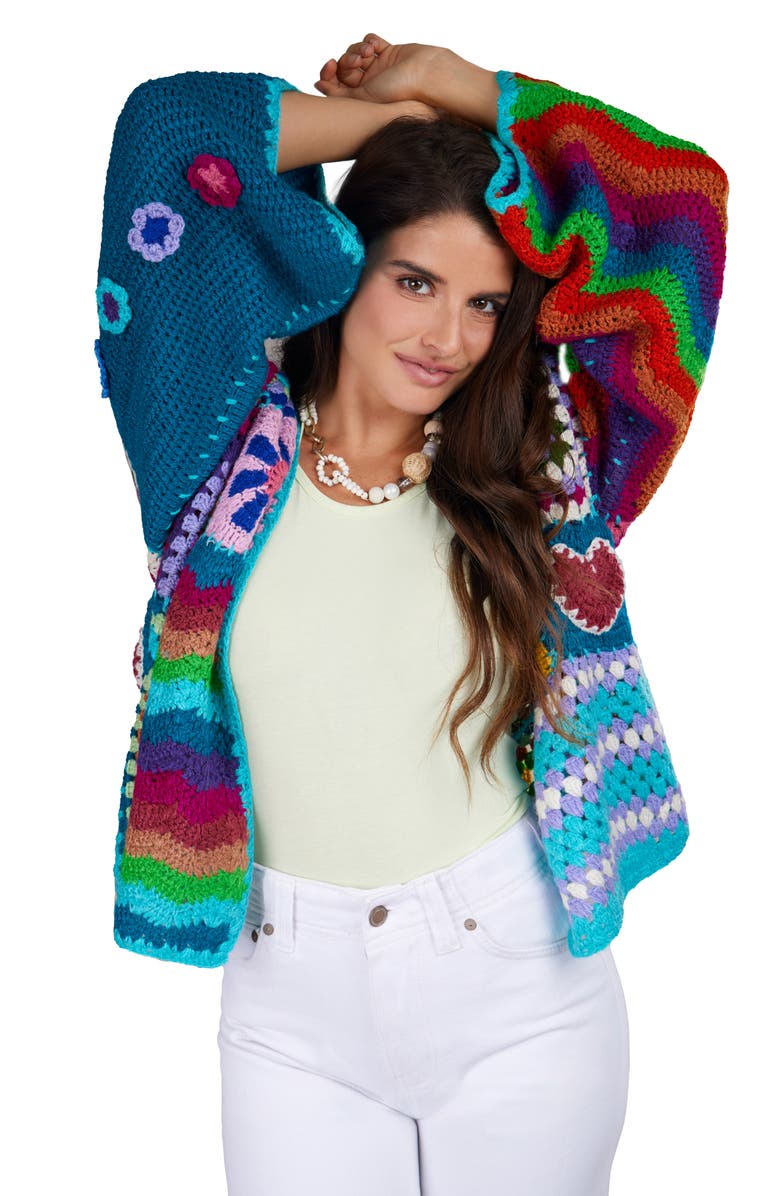 SAACHI Mixed Pattern Crocheted Cardigan, Alternate, color, Multi