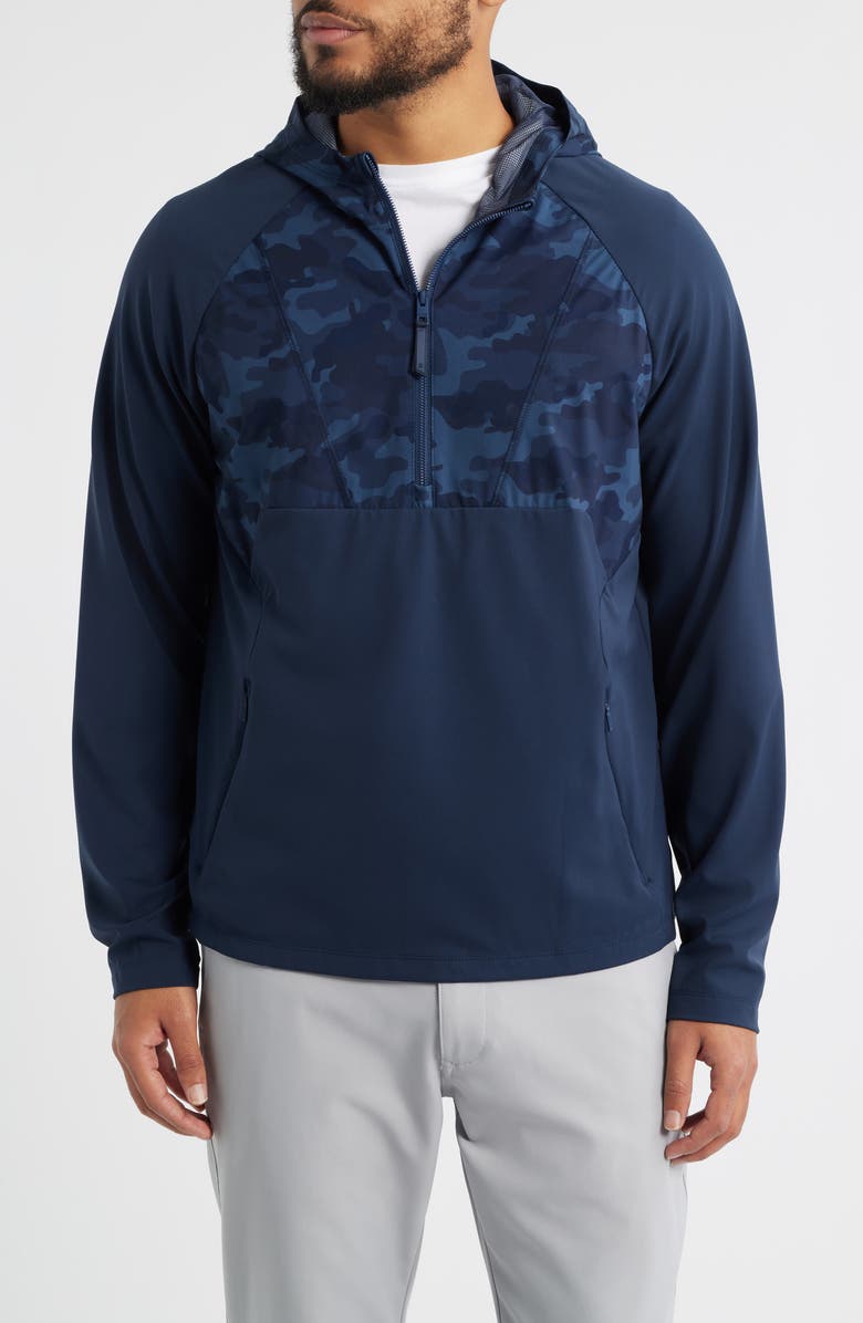 G/FORE Hybrid Quarter Zip Hoodie, Main, color, Twilight Camo